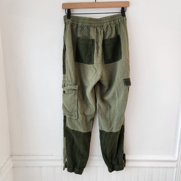 J. Crew Linen Blend Green Cargo Pants Patchwork Joggers Grunge Women's 00 - Picture 3 of 14